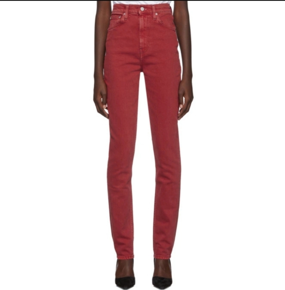 Helmut Lang Red Femme Spikes Comfort Jeans in Red Stone Wash Sz 27
